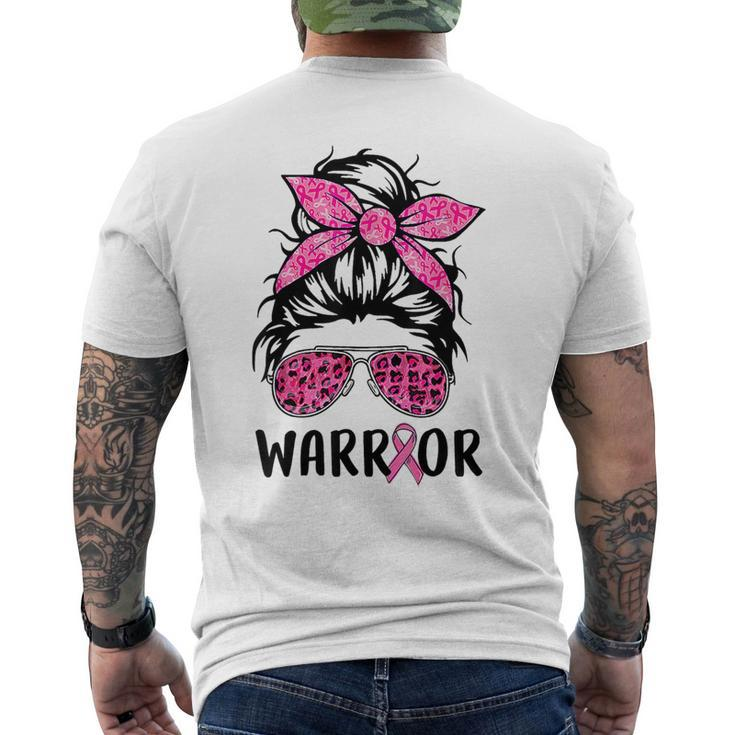 Support Squad Messy Bun Pink Warrior Breast Cancer Awareness Breast Cancer Awareness Funny Gifts Mens Back Print T-shirt