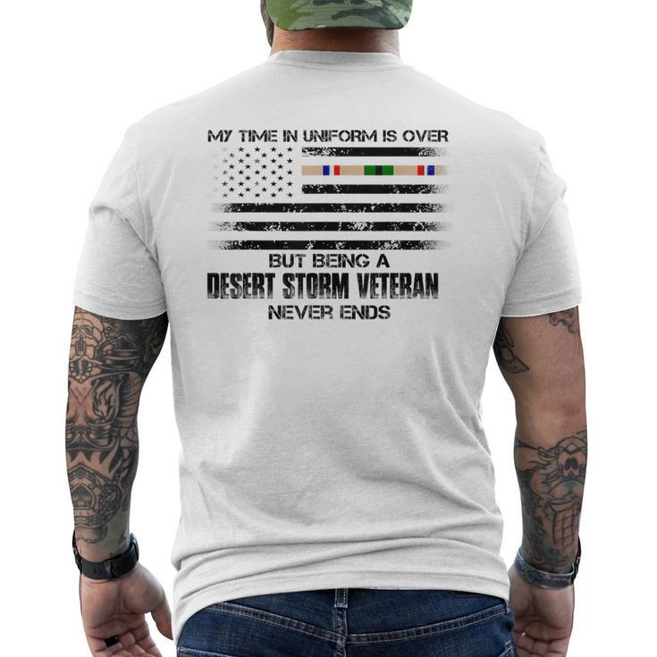 Time In Uniform Over Being Desert Storm Veteran Never Ends Men's Back Print T-shirt