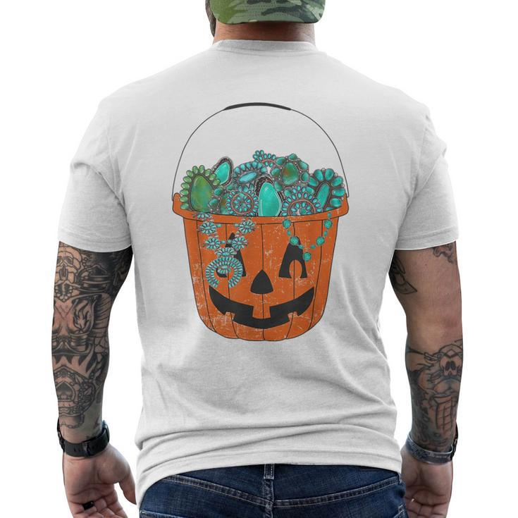 Turquoise Jack-O'-Lantern Halloween Pumpkin Turquoise Men's T-shirt Back Print