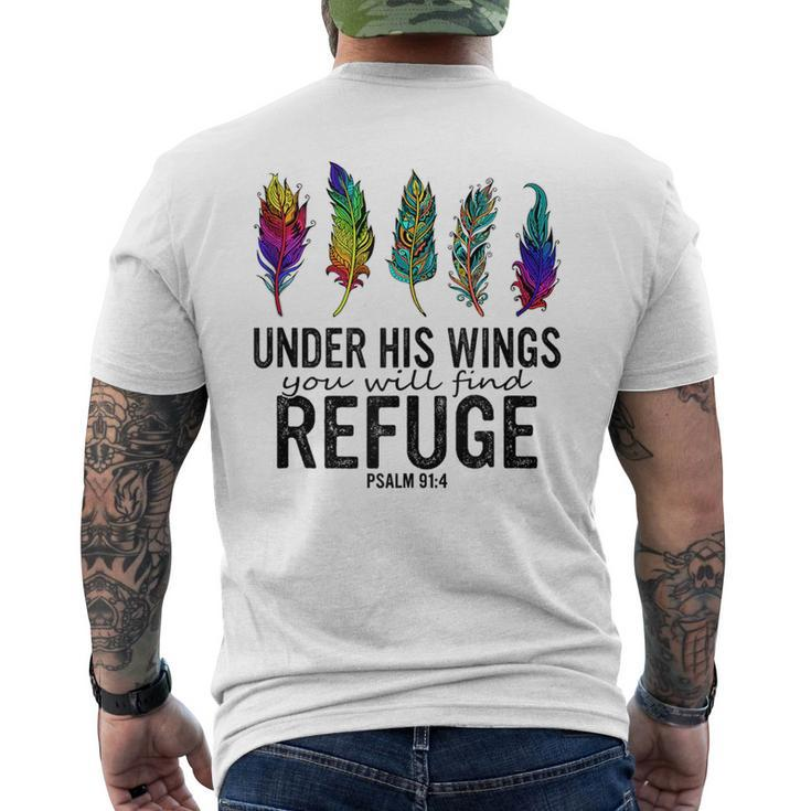 Under His Wings You Will Find Refuge Pslm 914 Quote Mens Back Print T-shirt