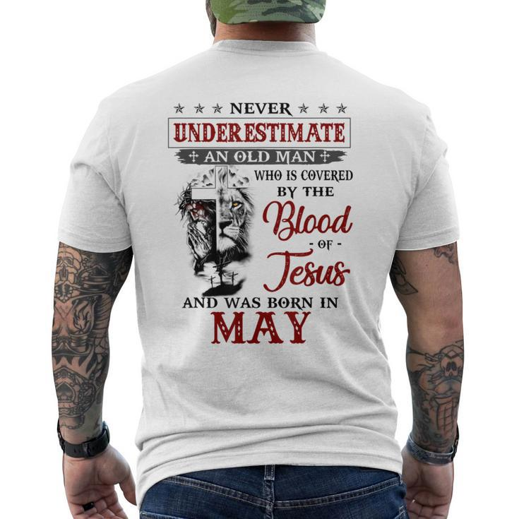 Never Underestimate A May Man Covered By Blood Of Jesus Men's T-shirt Back Print