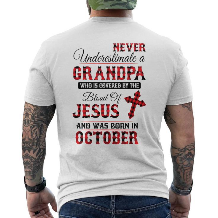 Never Underestimate An October Grandpa The Blood Of Jesus Men's T-shirt Back Print