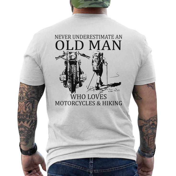 Never Underestimate An Old Man Who Loves Motorcycles Hiking Men's T-shirt Back Print