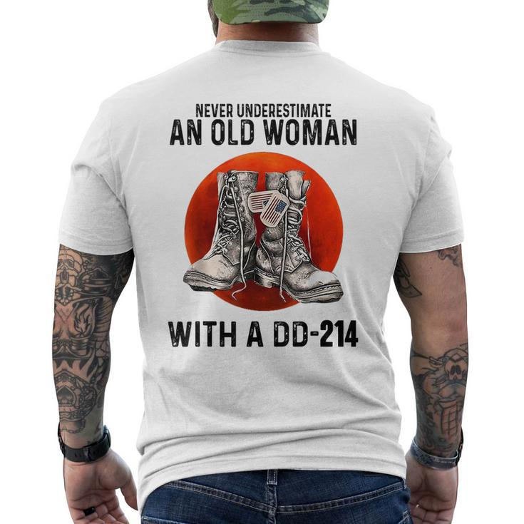 Never Underestimate An Old Woman With A Dd214 Veteran Men's Back Print T-shirt
