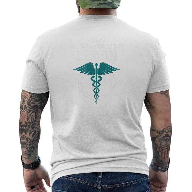 Never Underestimate A Vegan With A Nursing Degree Men's T-shirt Back Print