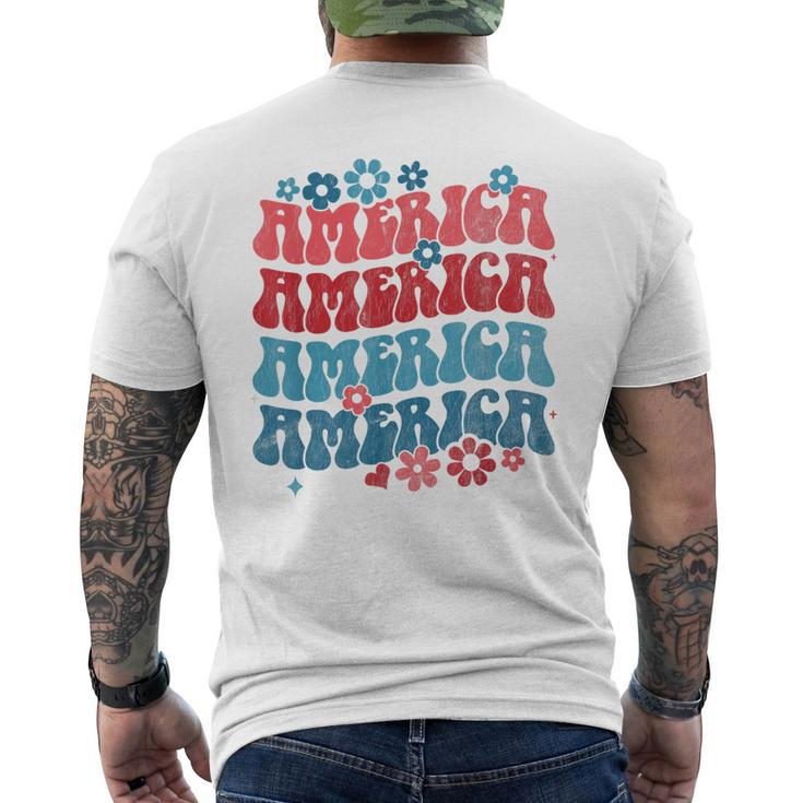 Vintage American Groovy 4Th Of July America Patriotic Usa  Mens Back Print T-shirt