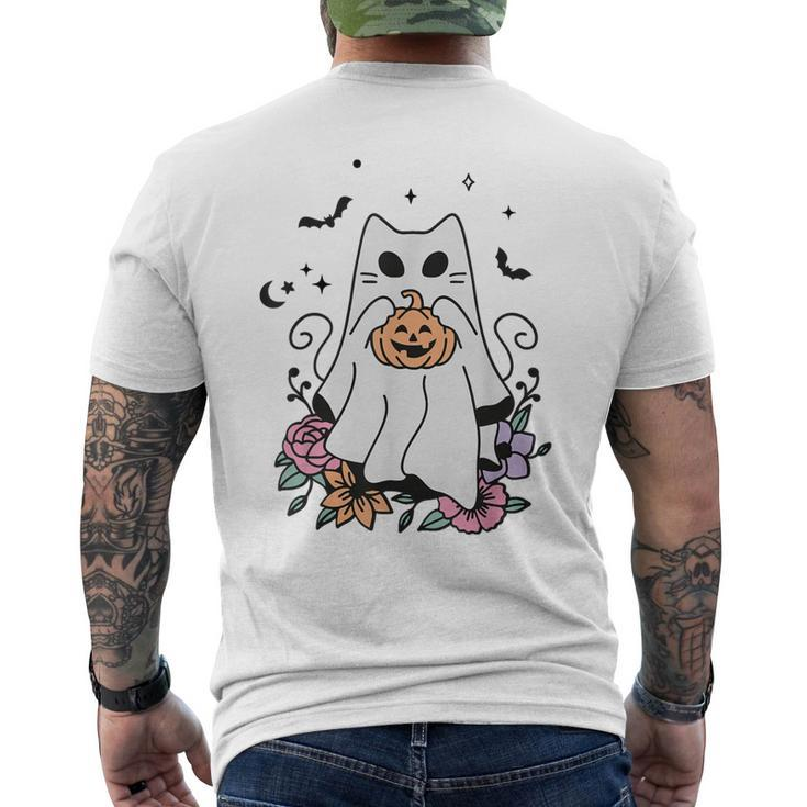 Vintage Halloween Ghost Cat Cute Cat In Ghost Costumes Men's T-shirt Back Print