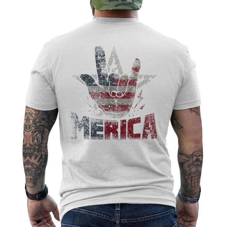 Vintage Merica Rock Sign 4Th Of July Usa Flag Patriotic Mens Men's Back Print T-shirt