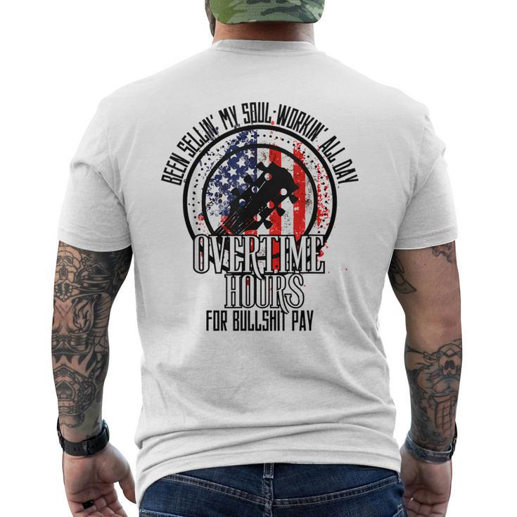 Vintage Retro America Flag Overtime Hours For Bull Pay Men's T-shirt Back Print