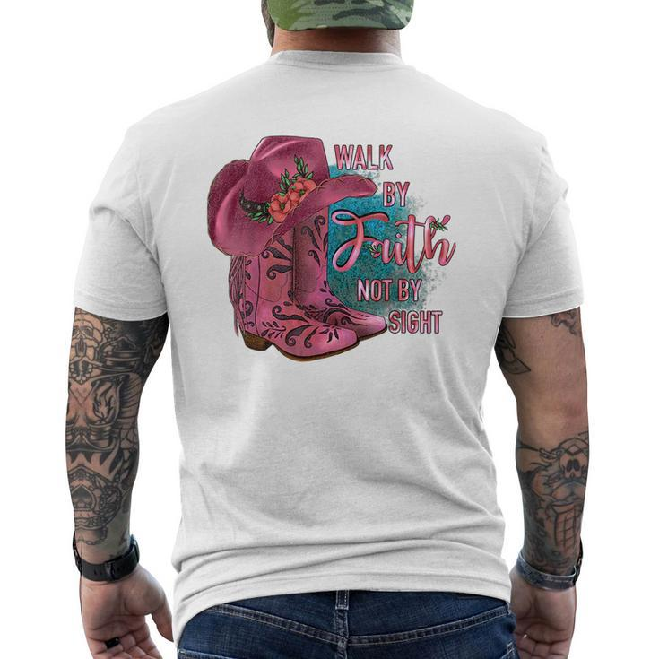 Walk By Faith Not By Sight Cowgirl Boots With Hat Pink  Faith Funny Gifts Mens Back Print T-shirt