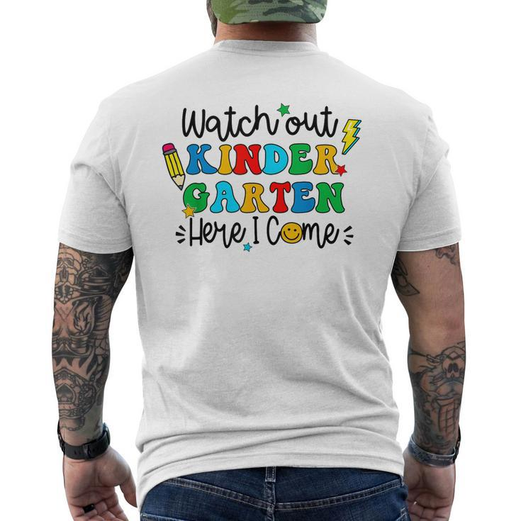 Watch Out Kindergarten Here I Come Back To School Kid  Mens Back Print T-shirt