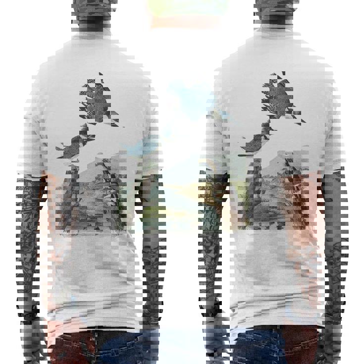 Watercolor Belted Kingfisher Bird Eat Fish Nature Birding Men's T-shirt Back Print