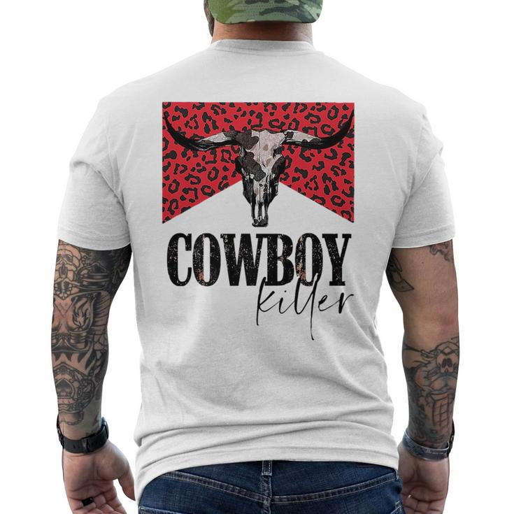 Western Cowgirl Leopard Punchy Cowboy Killers Bull Horn   Mens Back Print T-shirt