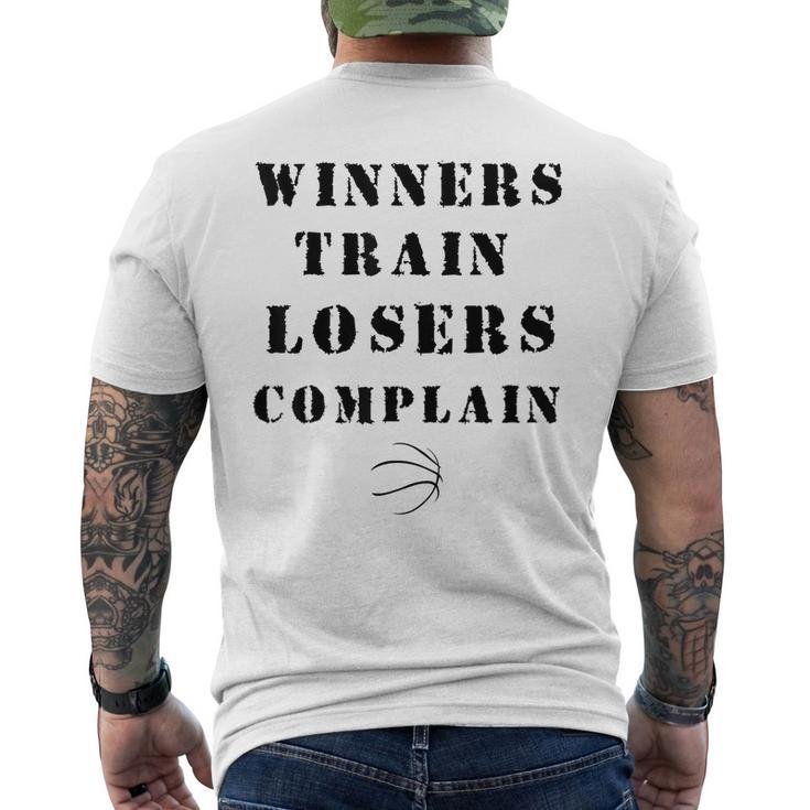 Winners Train Losers Complain Gym Motivation Basketball  Mens Back Print T-shirt