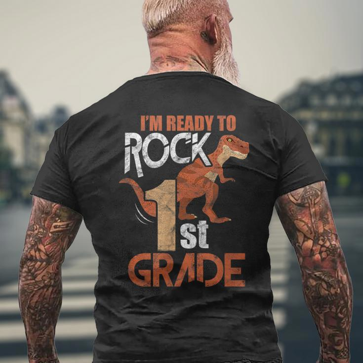 1St Grade Back To School Funny Im Ready To Rock Dinosaur Dinosaur Funny Gifts Mens Back Print T-shirt Gifts for Old Men