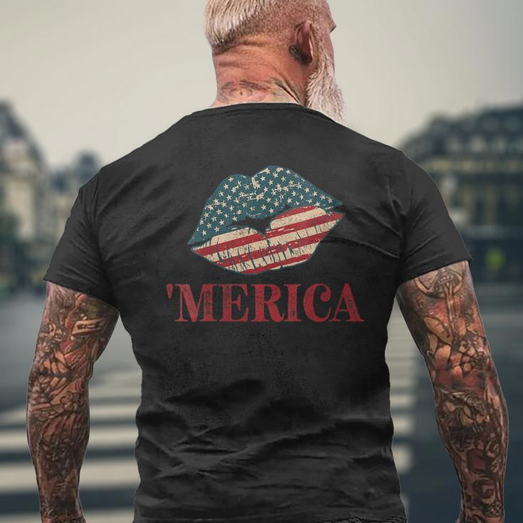 4Th Of July 2023 Kiss Lips Patriotic All American Women Mens Back Print T-shirt Gifts for Old Men