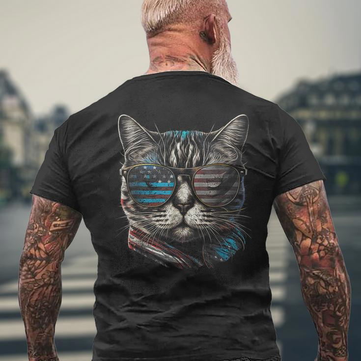 4Th Of July Cat American Flag America Patriotic Funny Mens Back Print T-shirt Gifts for Old Men