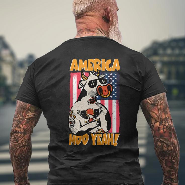4Th Of July Cow America Moo Yeah American Flag Patriotic Usa Mens Back Print T-shirt Gifts for Old Men