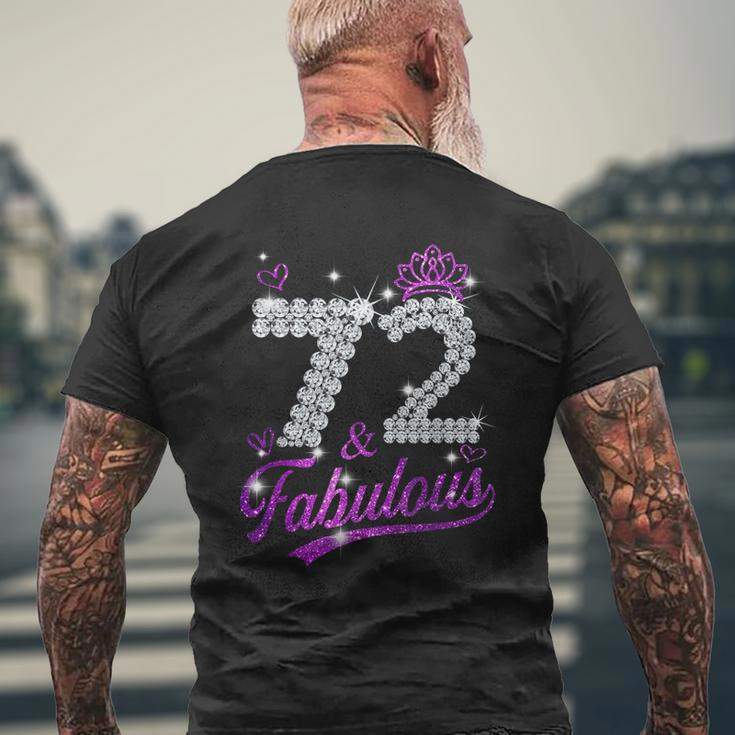 72 & Fabulous 72 Year Old 72Th Birthday Diamond Crown Pink Mens Back Print T-shirt Gifts for Old Men