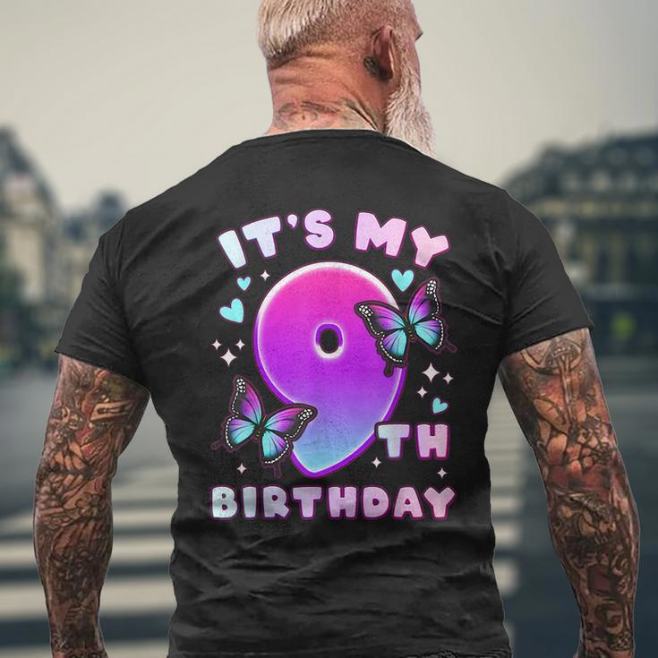 9Th Birthday Girl 9 Years Butterflies And Number 9 Mens Back Print T-shirt Gifts for Old Men