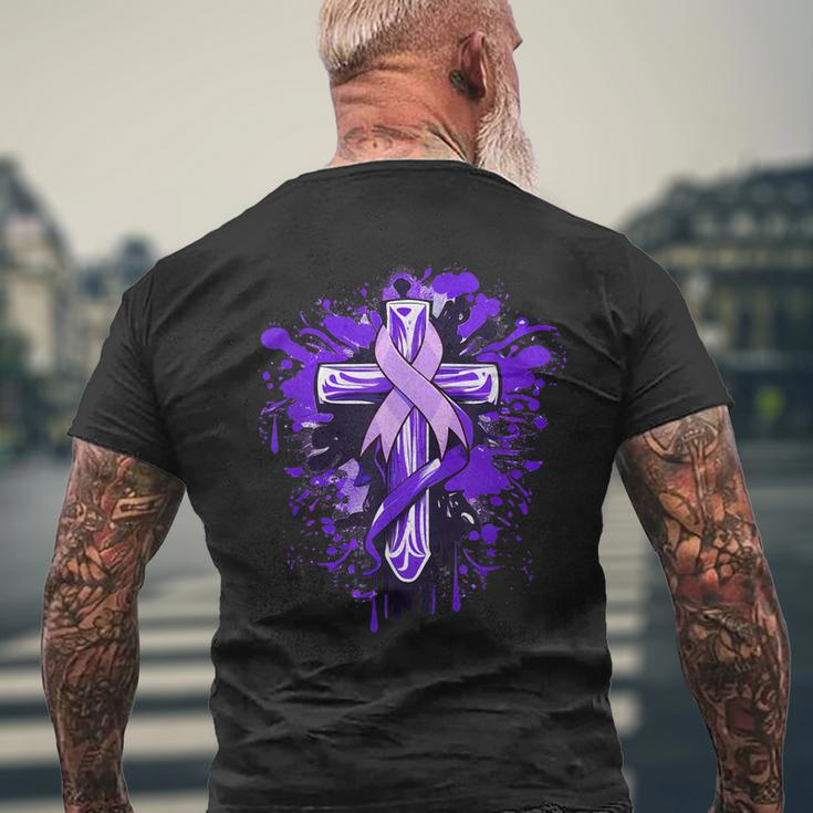 All Cancer Awareness Cross All Cancer Month Mens Back Print T-shirt Gifts for Old Men
