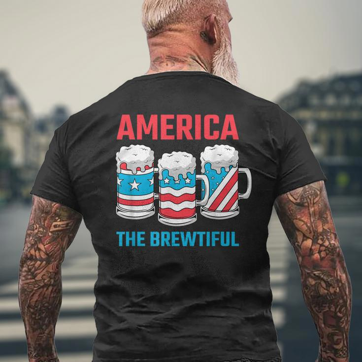 America The Brewtiful Funny July 4Th Patriotic Bbq Cookout Mens Back Print T-shirt Gifts for Old Men
