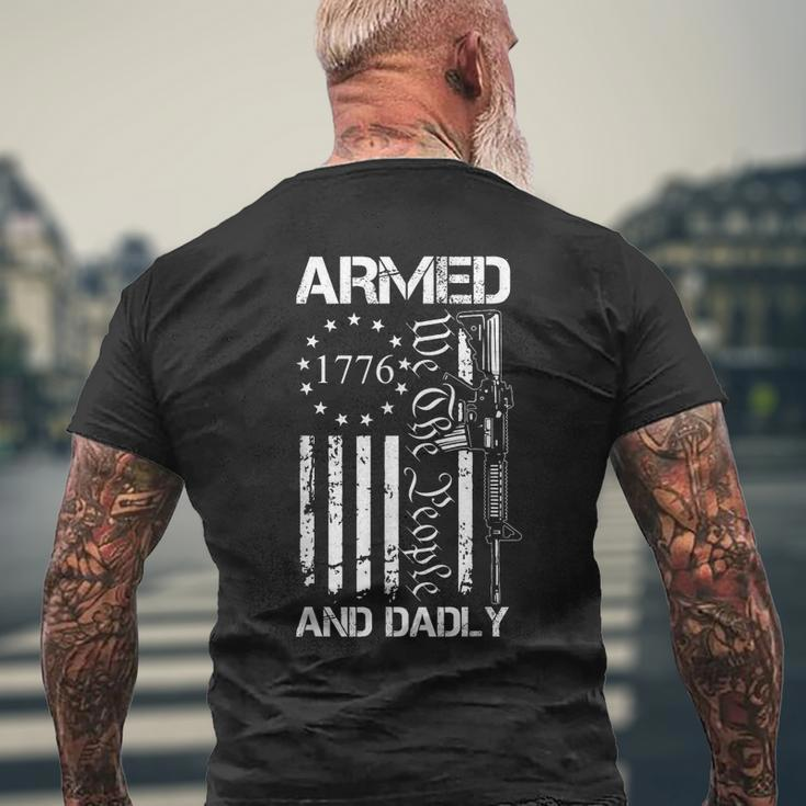 Armed And Dadly Deadly Father For Fathers Day Usa Flag Men's Back Print T-shirt Gifts for Old Men