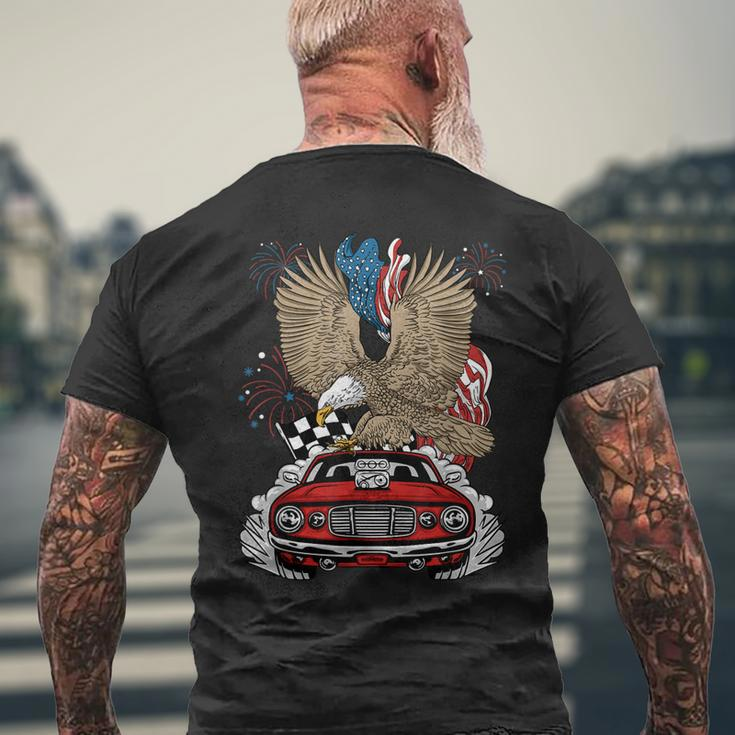 Auto Racing 4Th Of July Eagle Usa Flag Dragster Race Mens Back Print T-shirt Gifts for Old Men