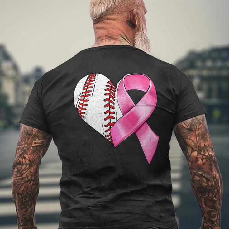Baseball Heart Pink Ribbon Warrior Breast Cancer Awareness Men's T-shirt Back Print Gifts for Old Men