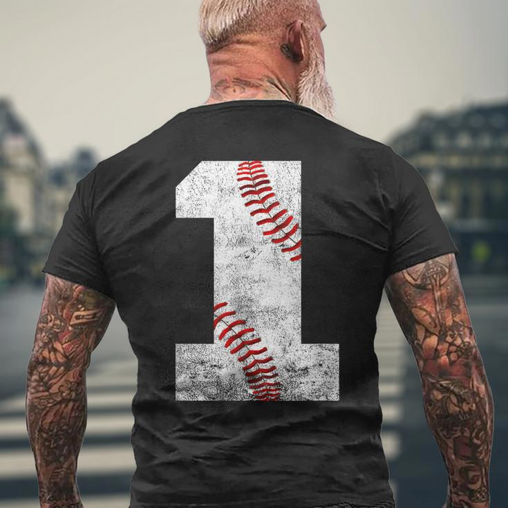 Baseball Jersey Number 1 Vintage 1St Birthday Mens Back Print T-shirt Gifts for Old Men