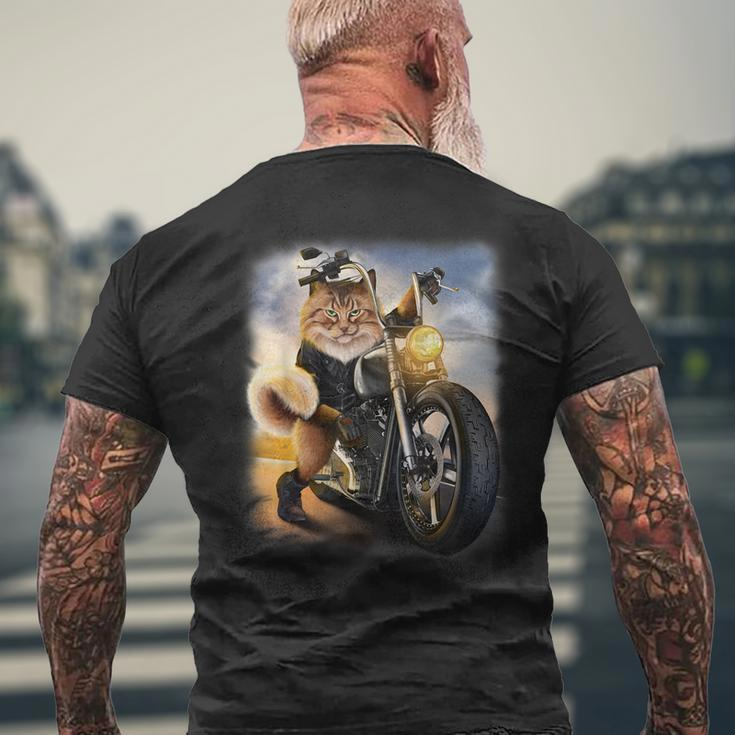 Biker Tabby Cat Riding Chopper Motorcycle Men's Back Print T-shirt Gifts for Old Men