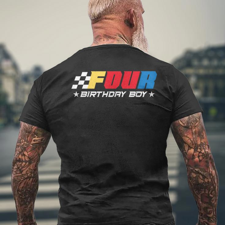 Birthday Boy 4 Four Race Car 4Th Racing Pit Crew Driver Mens Back Print T-shirt Gifts for Old Men