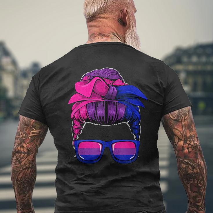 Bisexual Messy Bun Lgbt-Q Cool Subtle Bi Pride Flag Colors Mens Back Print T-shirt Gifts for Old Men