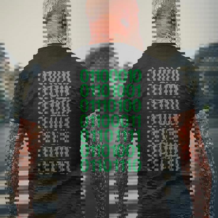 Bitcoin In Binary Code Computer Programming Men's T-shirt Back Print Gifts for Old Men