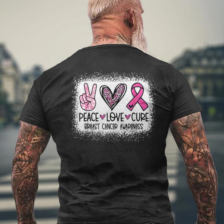 Bleached Peace Love Cure Leopard Breast Cancer Awareness Men's T-shirt Back Print Gifts for Old Men
