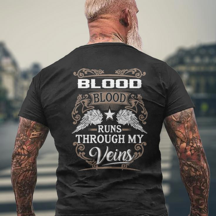 Blood Name Gift Blood Blood Runs Through My Veins Mens Back Print T-shirt Gifts for Old Men