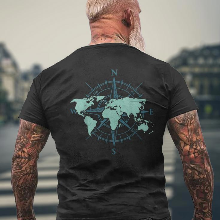 Cartography Traveler Travelling Compass World Map Men's Back Print T-shirt Gifts for Old Men