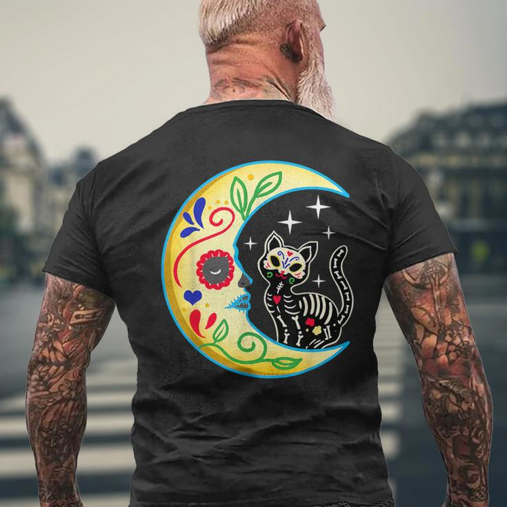 Cat & Moon Sugar Skull Dia De Los Muertos Day Of The Dead Men's T-shirt Back Print Gifts for Old Men