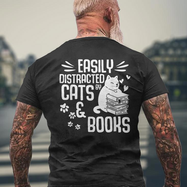 Cat Book Easily Distracted By Cats And Books Gift Girls Boys Mens Back Print T-shirt Gifts for Old Men
