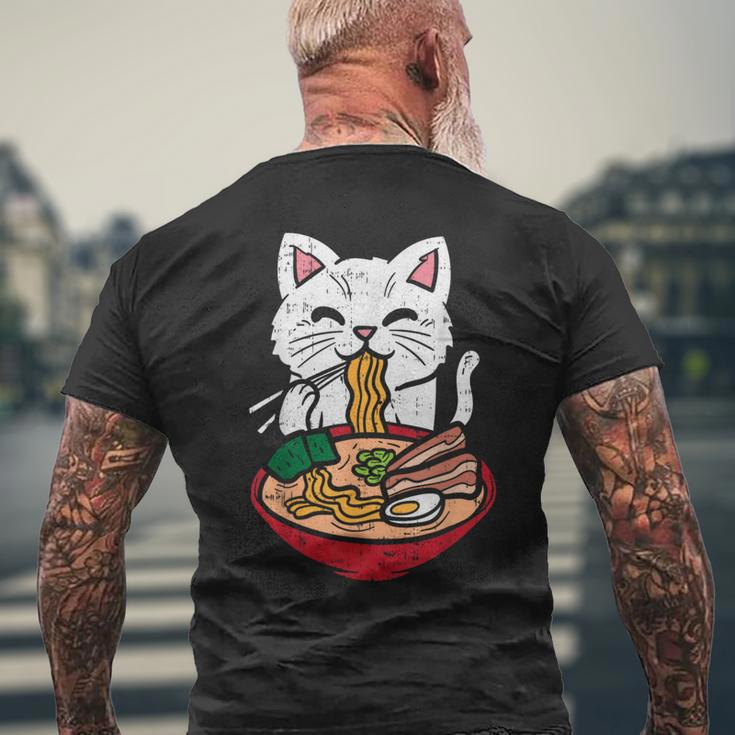 Cat Eating Ramen Kawaii Japanese Noodles Anime Foodie Men's T-shirt Back Print Gifts for Old Men