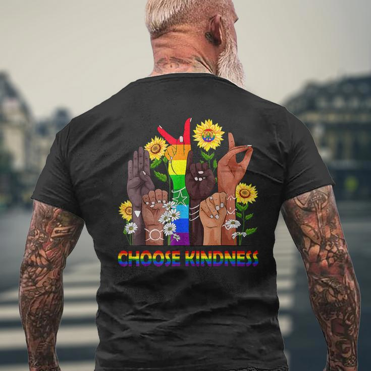 Choose Kindness Sign Language Hand Lgbtq Gay Les Pride Asl Mens Back Print T-shirt Gifts for Old Men