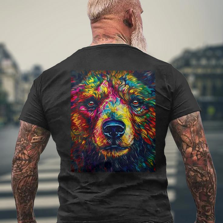 Colorful Grizzly Bear Closeup Mens Back Print T-shirt Gifts for Old Men