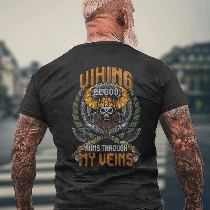 Cool Viking Blood Runs Through My Veins Men's T-shirt Back Print Gifts for Old Men