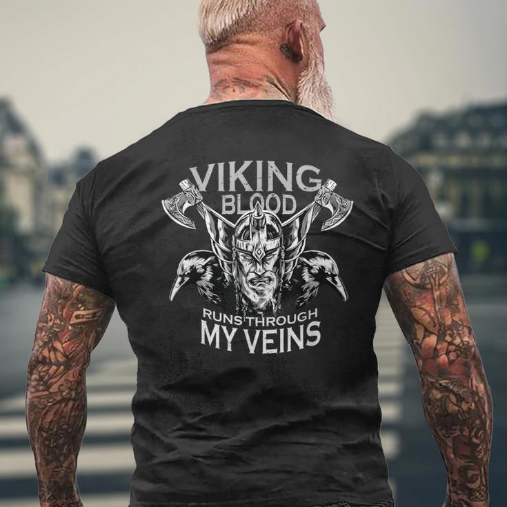 Cool Viking Text Viking Blood Runs Through My Veins Men's T-shirt Back Print Gifts for Old Men