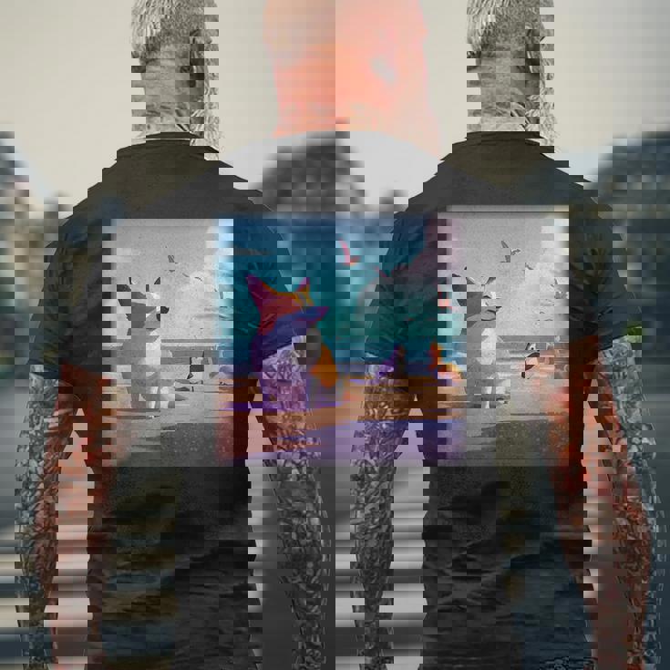 Corgi Meeting Seagulls On The Beach Animal Lover Mens Back Print T-shirt Gifts for Old Men Corgi Meeting Seagulls On The Beach Animal Lover Mens Back Print T-shirt Gifts for Old Men