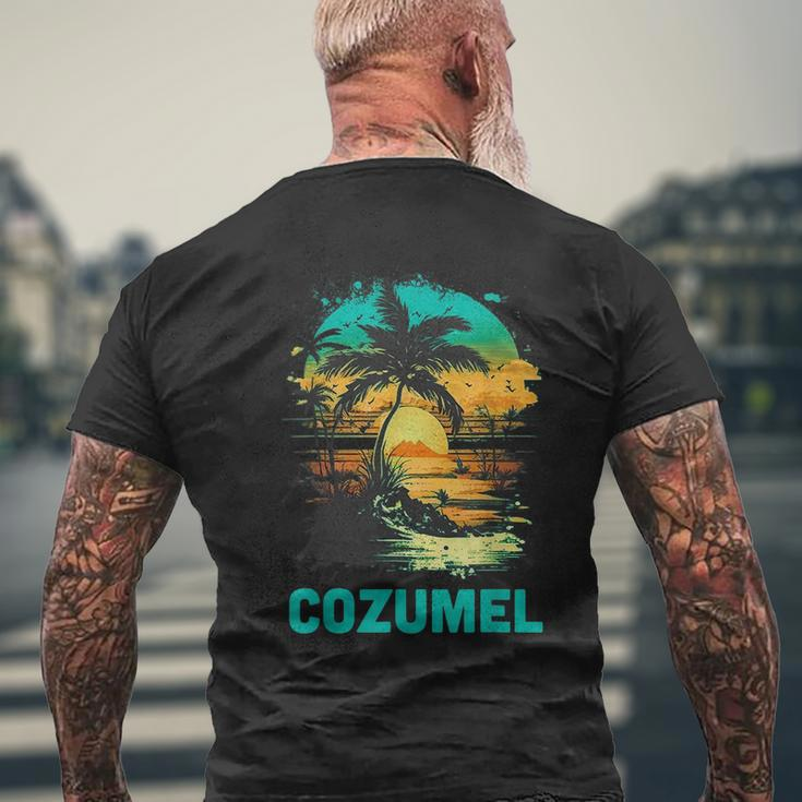 Cozumel Mexico Tropical Sunset Beach Souvenir Vacation Mens Back Print T-shirt Gifts for Old Men