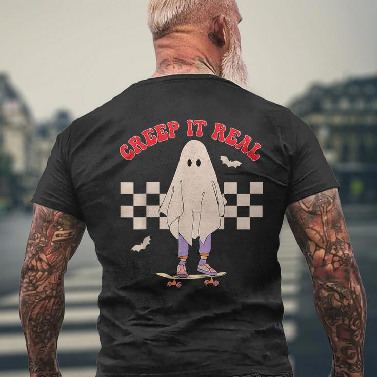Creep It Real Ghost Halloween Groovy Retro Vintage IT Funny Gifts Mens Back Print T-shirt Gifts for Old Men
