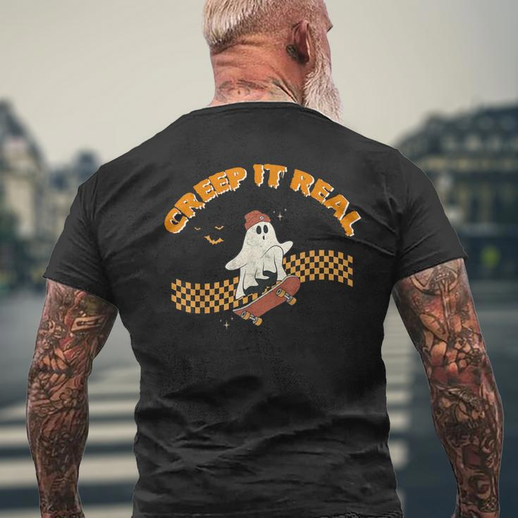 Creep It Real Skateboarding Ghost Halloween Costume Retro Men's T-shirt Back Print Gifts for Old Men