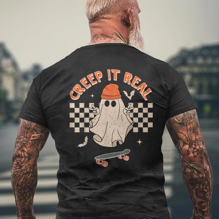 Creep It Real Skateboarding Ghost Retro Halloween Costume Men's T-shirt Back Print Gifts for Old Men