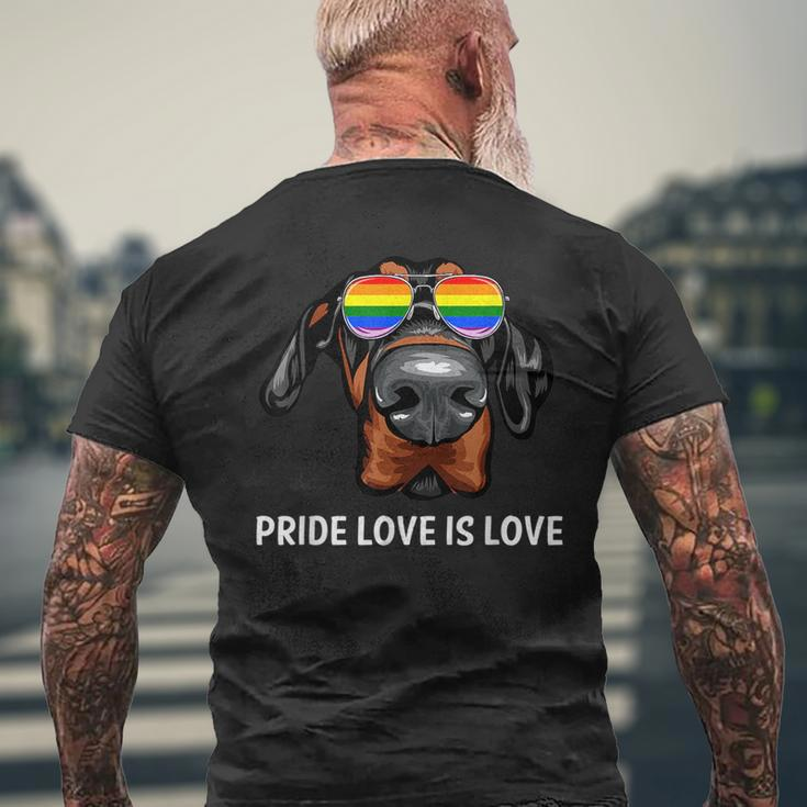 Cute Lgbt Pride Love Is Love Doberman Dog Puppy Mens Back Print T-shirt Gifts for Old Men